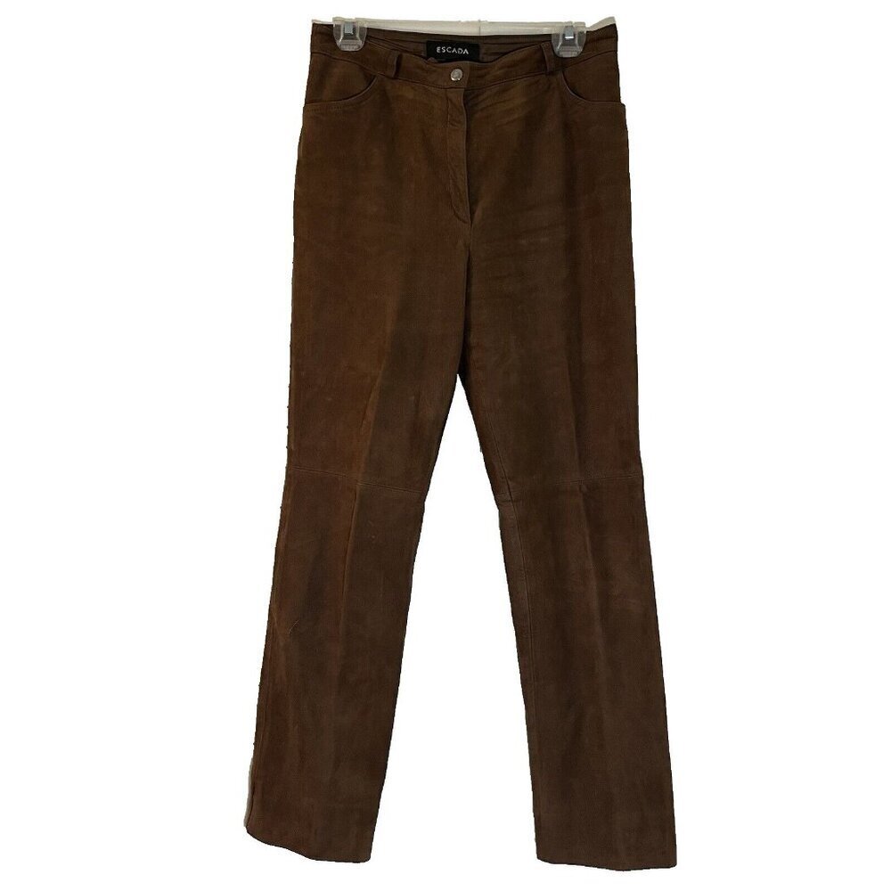 Escada Lamb Nubuck Leather‎ Ankle Pants Brown Size 36 / US 6